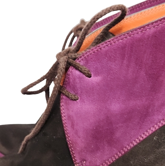 Santoni Rose Collection Lace Up Platform Ankle Boots Purple & Brown Suede SZ 39 - Picture 8 of 11